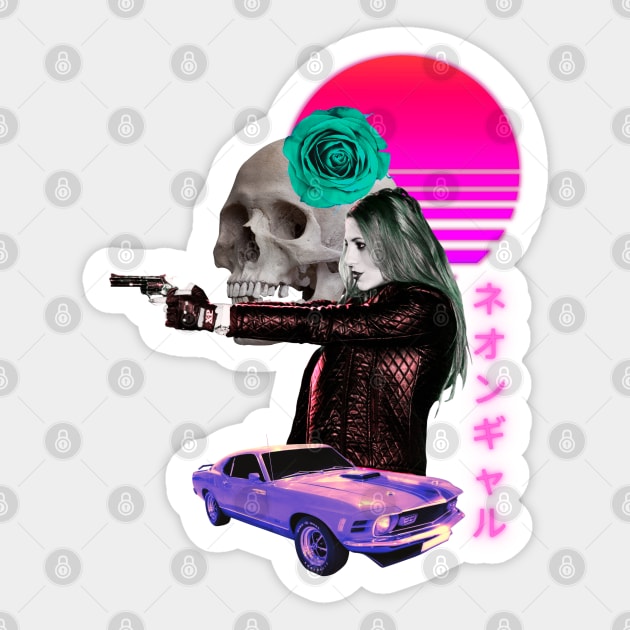 Neon Girl Vaporwave Synthwave aesthetic Sticker by Shirt Vibin